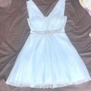 Pleated light blue homecoming dress